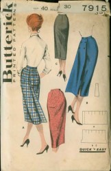 7915 1956 1 YARD SLIM SKIRT 3 STYLES PATTERN 30''WST 40''HIP